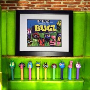 Complete and Matching Set "Framed Bugz Print and Pez" Collection